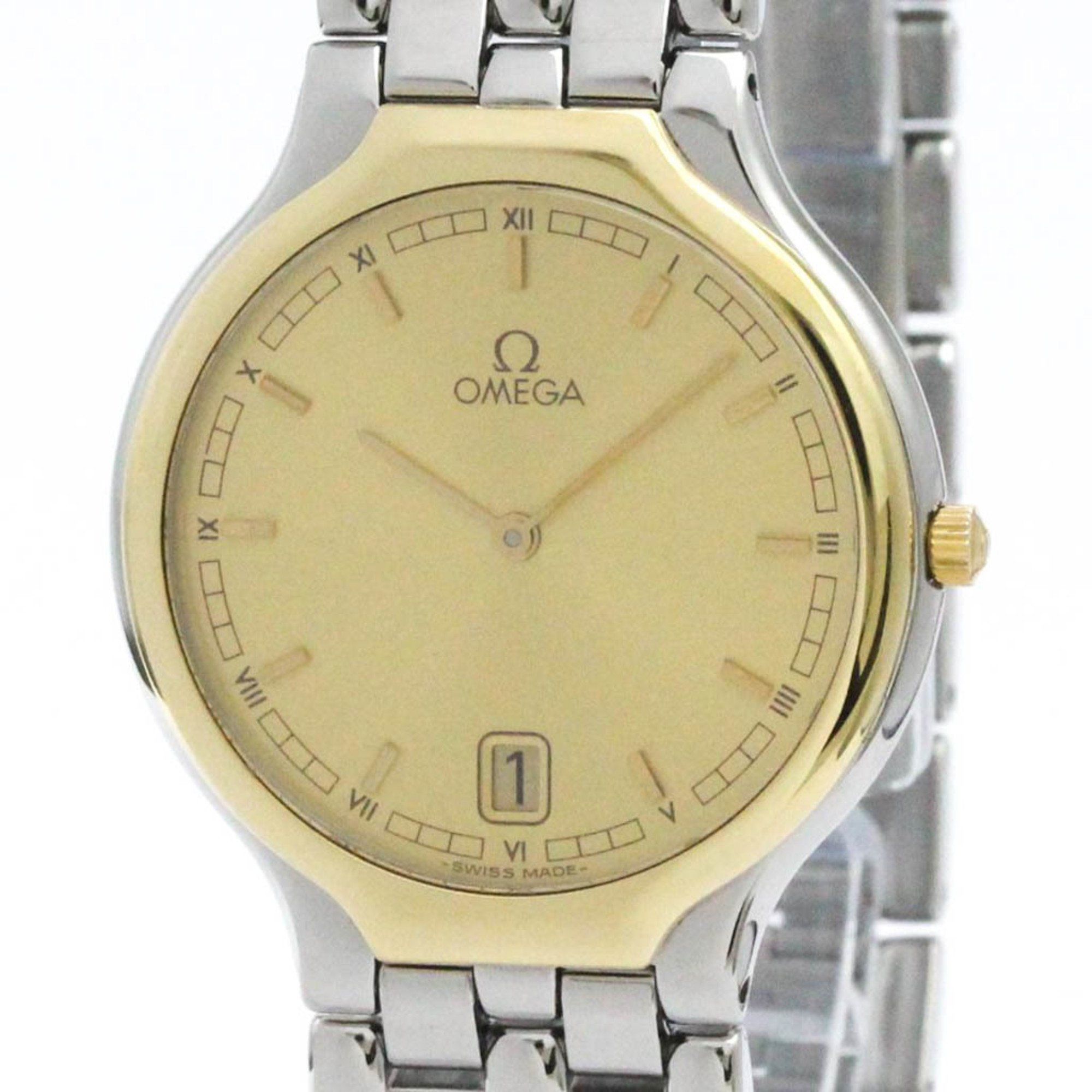 OMEGA De Ville Symbol 18K Gold Steel Quartz Mens Watch Polished
