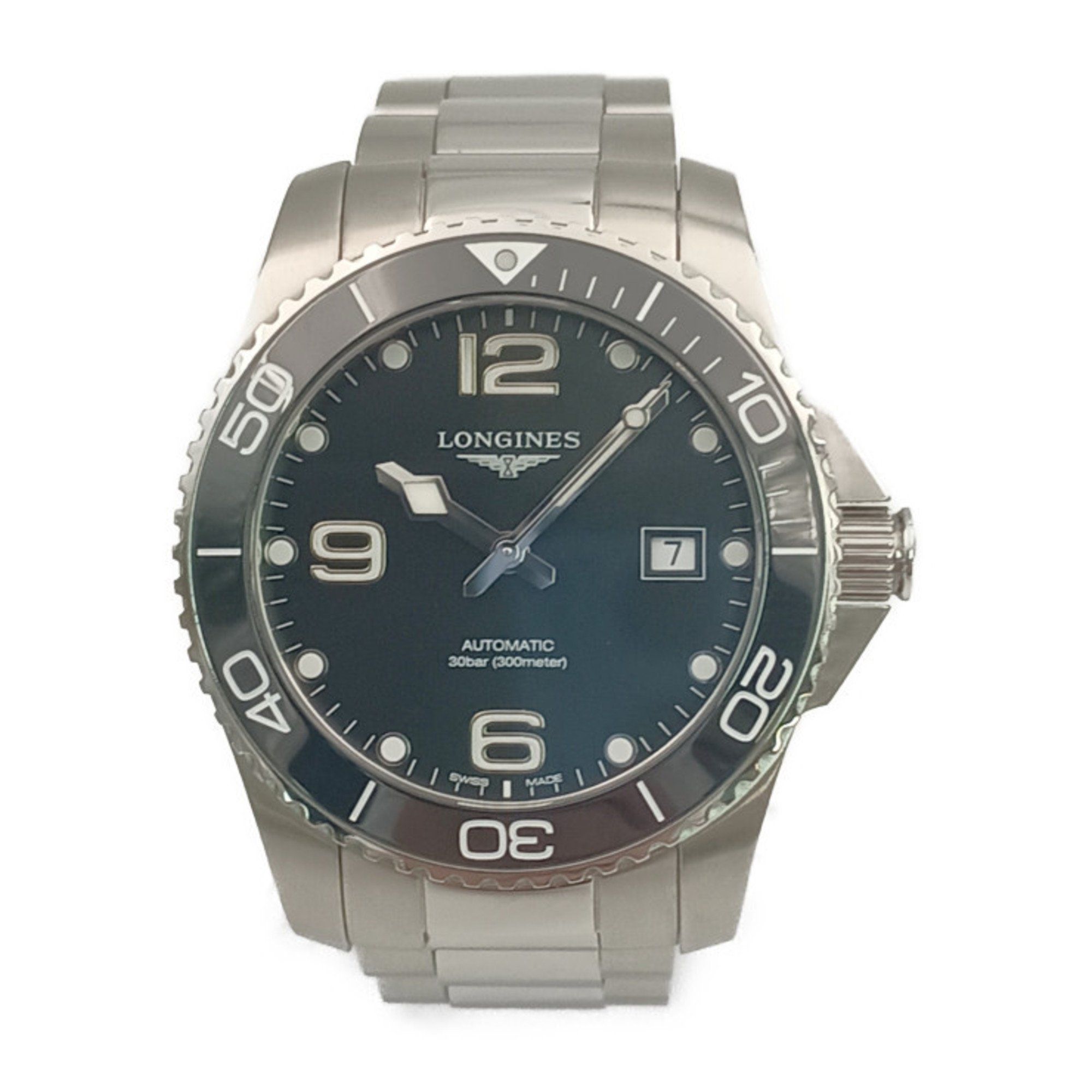 LONGINES HydroConquest L3.781.4.56.6 Silver Black Dial Stainless Steel Men's Automatic 30 ATM Water