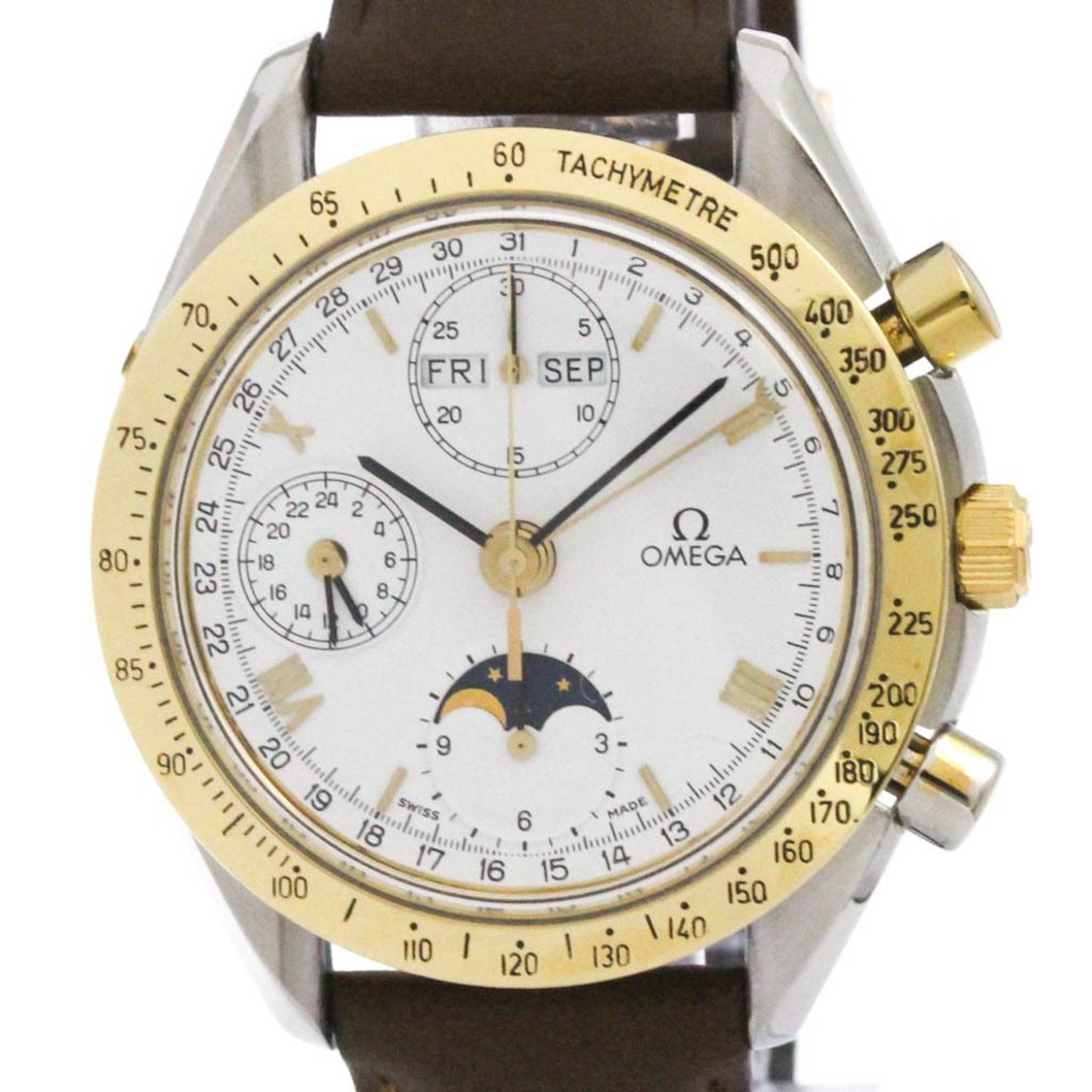 OMEGA Speedmaster Triple Date Moonphase 18K Gold Watch 175.0034 Polished