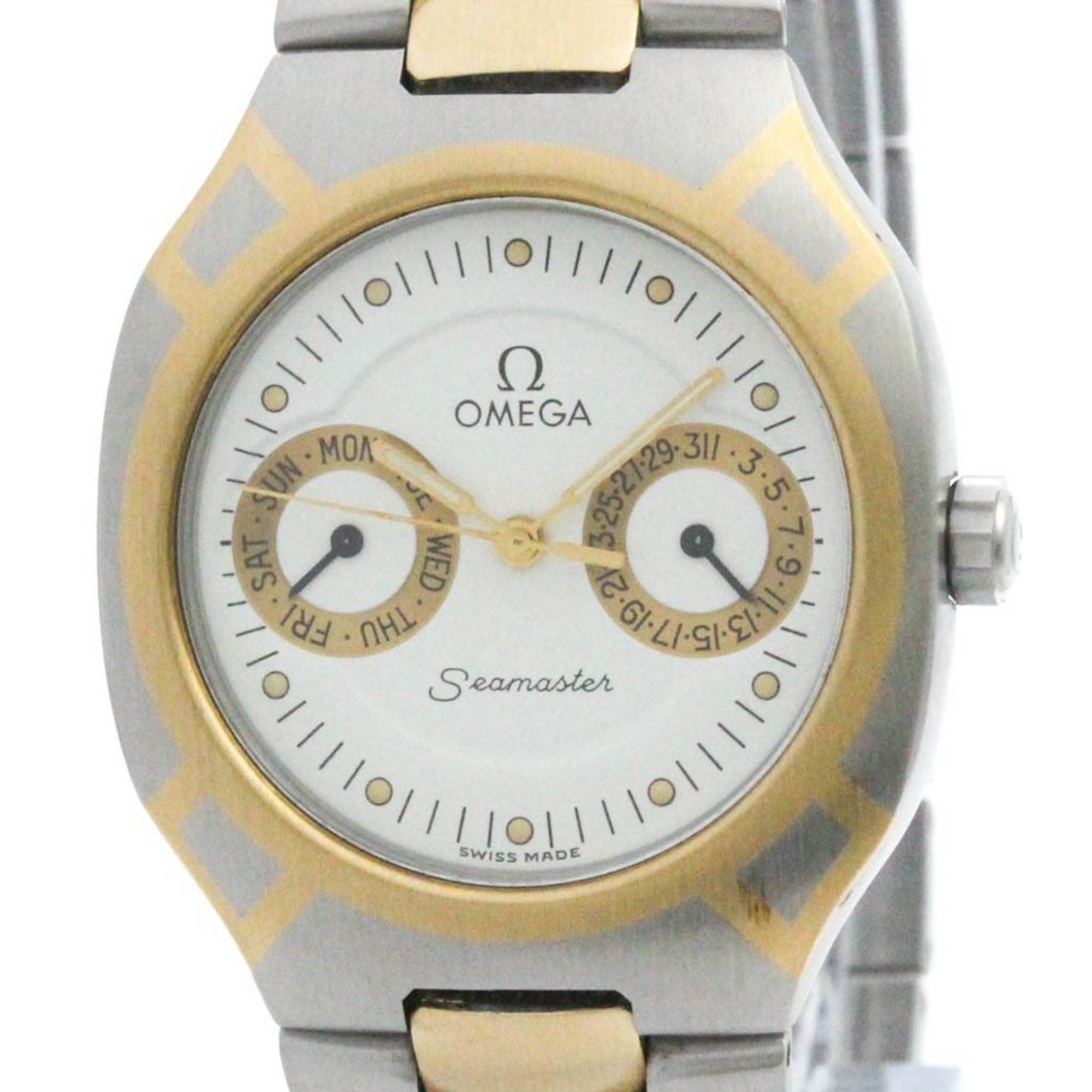 Polished OMEGA Seamaster Polaris Day Date 18K Gold Steel Watch 396.1022