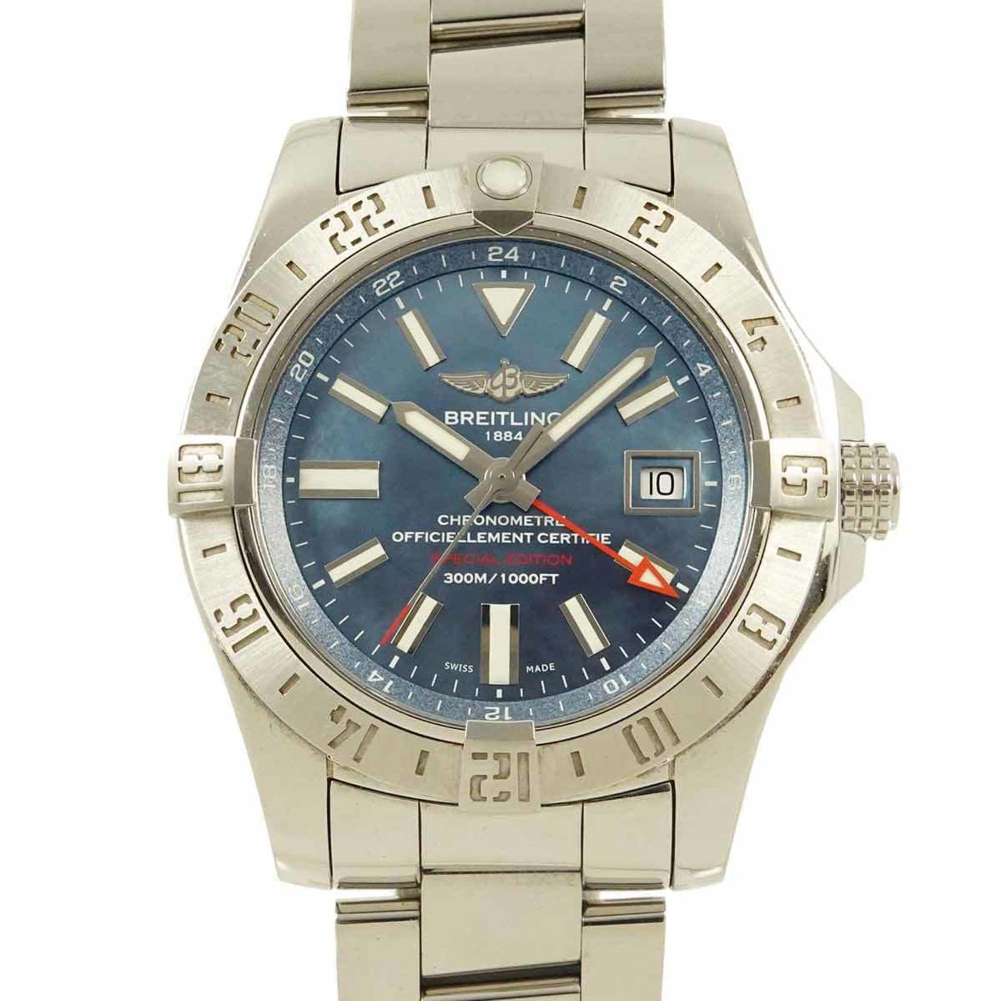 Breitling Avenger II GMT A32390, Japan-exclusive men's watch with date display, blue shell finish, a