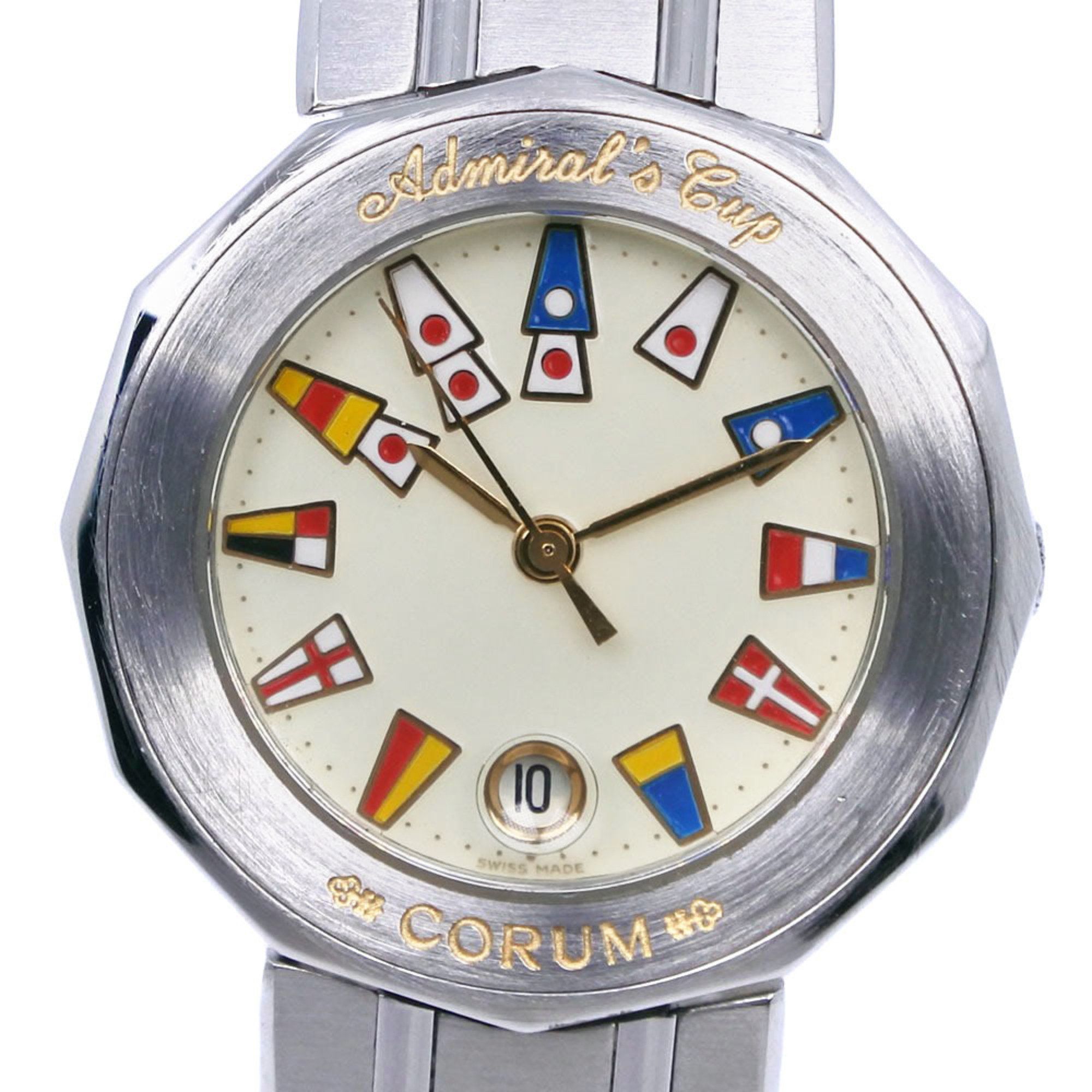 Corum Admiral's Cup Watch 39.610.20V50B Stainless Steel Quartz Analog Display Ivory Dial Admirals La