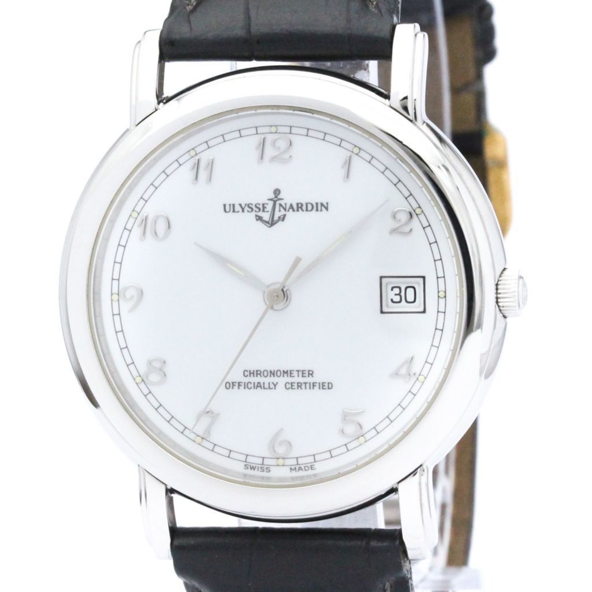 ULYSEE NARDIN Stainless Steel Leather Automatic Mens Watch 133-77