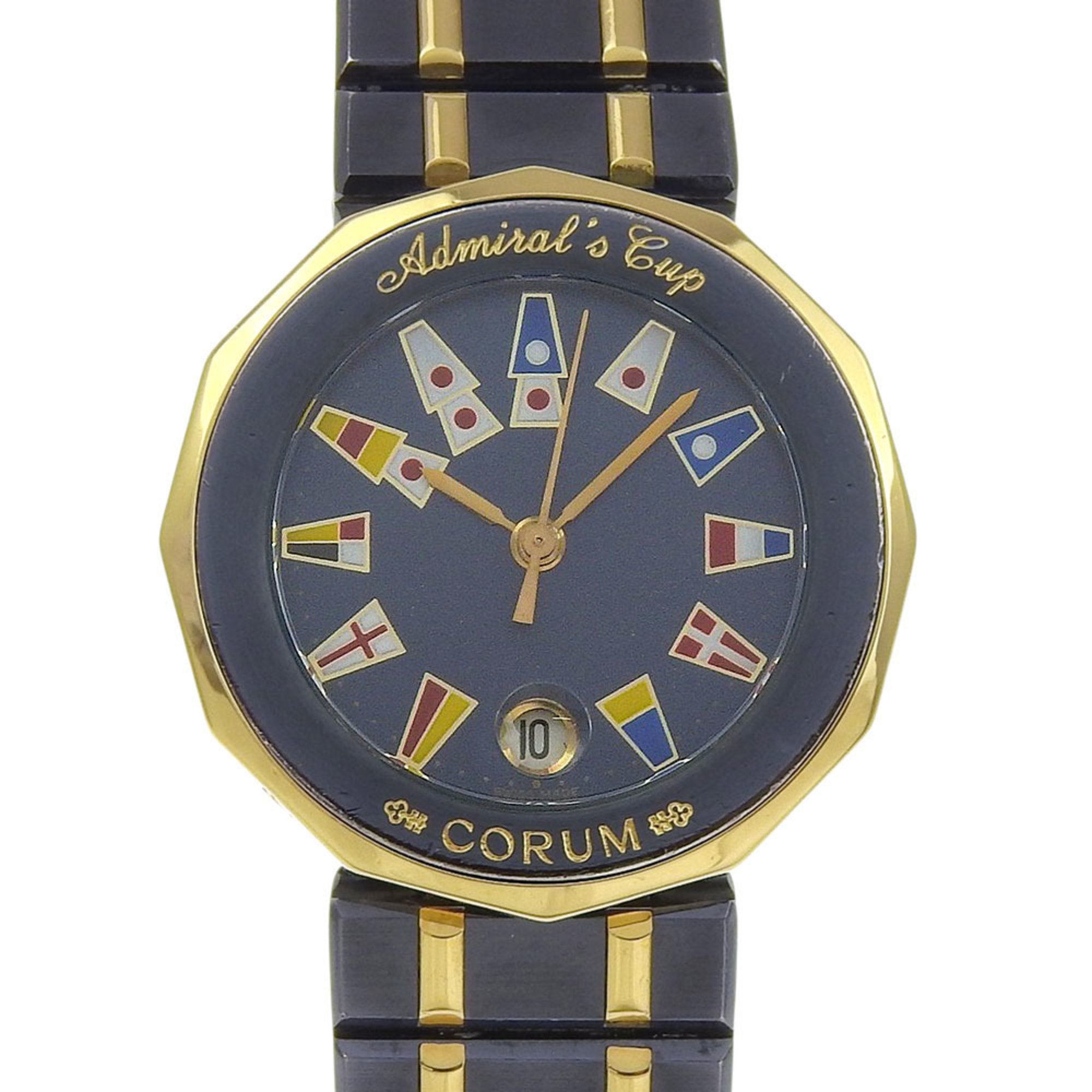 Corum Admiral's Cup Watch 396.10.31.V52, Gun Blue and Yellow Gold, Quartz Movement, Analog Display,