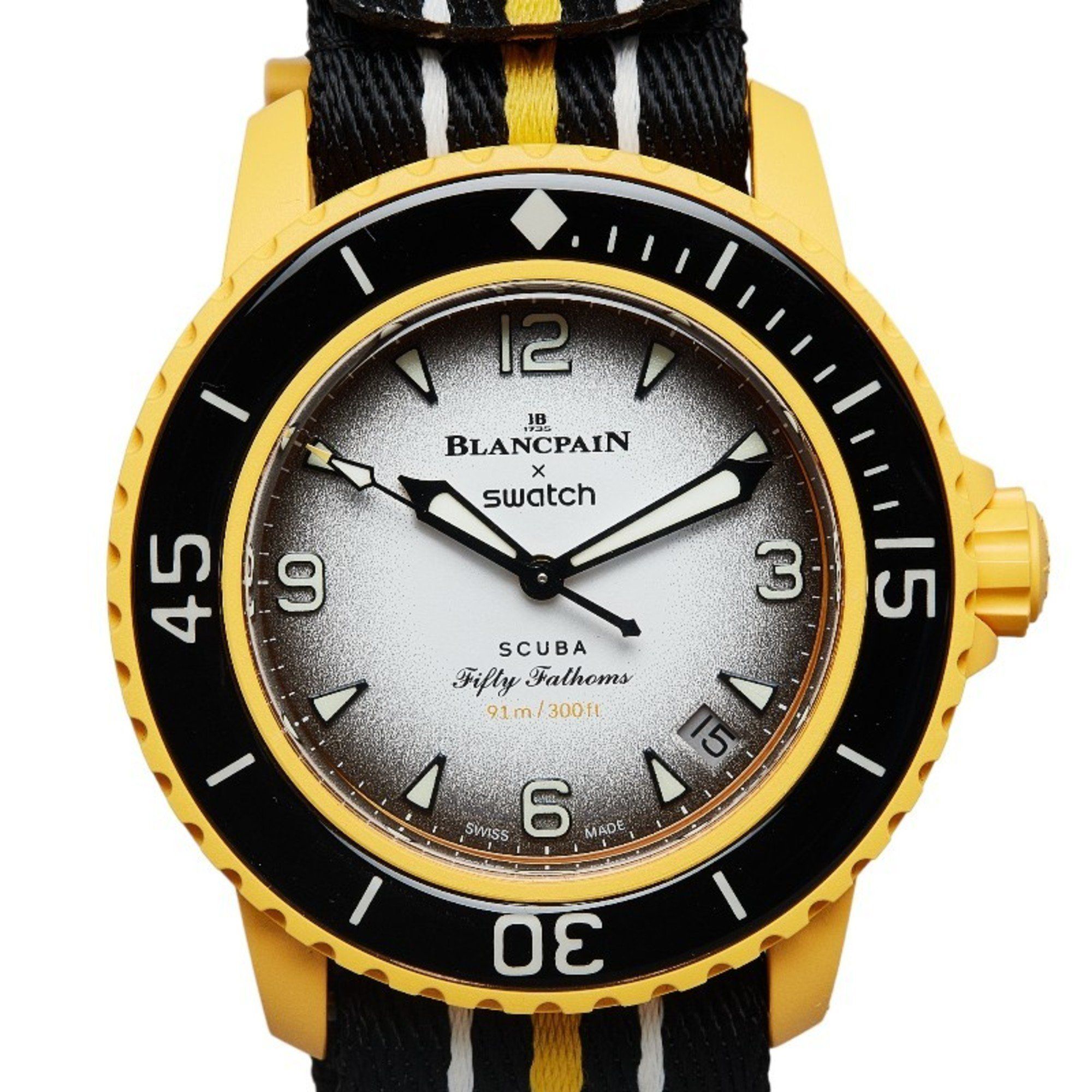 Swatch x Blancpain PACIFIC OCEAN Watch SO35P100 Automatic White Black Dial Plastic Nylon Men's
