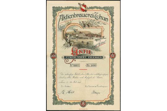 Aktienbrauerei Thun Aktie Fr 500 Thun 29 7 17 107 Die Brauerei Wurde 10 Von Jakob Feller