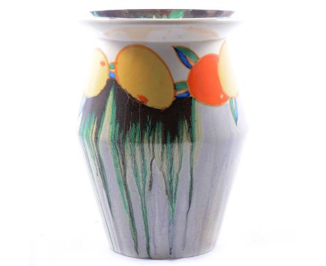 Clarice Cliff, ‘Delecia Citrus’ vase, shape 342, Bizarre backstamp, 19.8cm.Condition report:In good overall condition, no chi