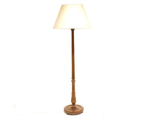 Mahogany standard lamp, fluted and carved column, circular base, height 169cm.Qty: 1