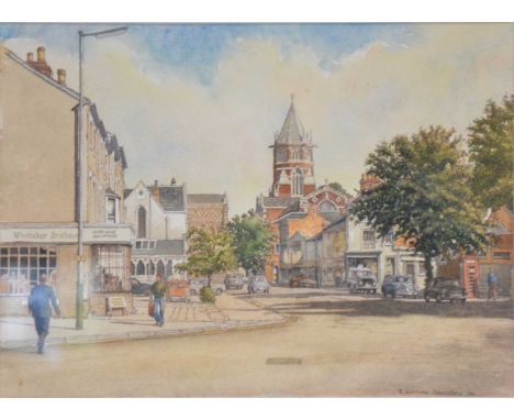 R Dorrien Saunders,Warwick Street Yesterday,pen and wash, signged, lpabelled on the reverse,26x36cm,and Canal-side, watercolo