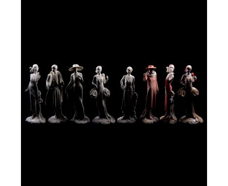 Ten Royal Worcester for Compton and Woodhouse 'The 1920s Vogue Collection' figurines, four in coloured glazes, six in white g