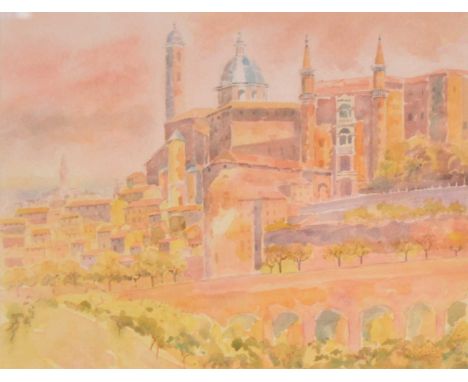 Vivien Schofield,  Urbino, in the Marche, Italy,  signed and dated, watercolour,  34.5x44cm.Footnote: "Vivien Schofield, born