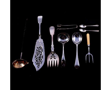 Set of twelve silver teaspoons and tongs, Josiah Williams &amp; Co, London 1920, 4.5ozt in total, cased, toddy ladle and othe