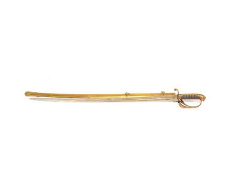 Victorian pattern Officer's sword, engraved blade by Henry Wilkinson, wire bound grip, brass scabbard, overall length 101cm.C