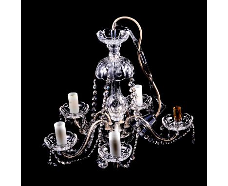 Moulded glass chandelier, nine lights, 41cm, a similar five light chandelier and one other.Qty: 3
