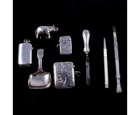 George IV silver caddy spoon, Joseph Wilmore, Birmingham 1925, Fiddle pattern; Edwardian silver novelty pin cushion, modelled