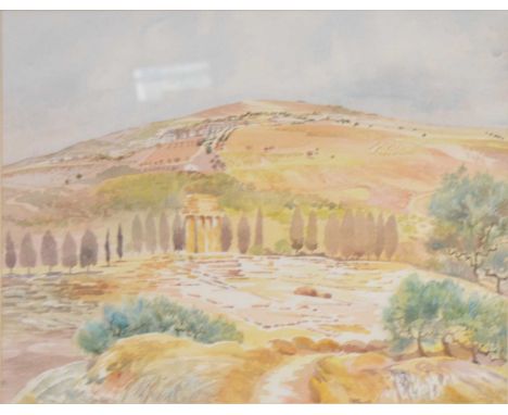 Vivien Schofield,  Sicilian landscape,  signed and dated, watercolour,  45x57.5cm.Footnote:"Vivien Schofield, born in Oldham 