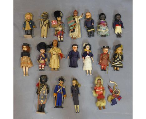 A collection of vintage dolls including examples representing countries around the world and various professions, approx 25 