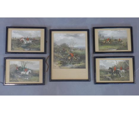 After William Joseph Shayer (British, 1811-1892), a set of 5 Victorian hunting chromolithographs, 18 x 16cm (larger), 10 x 14