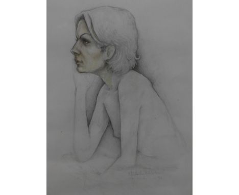 Late 20th century school, Portrait of a Nude Lady, pencil and watercolour, signed Nicholas Molstead (?) and dated 20-2-97 to 