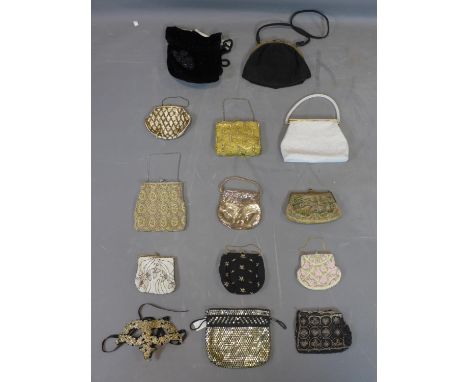 A collection of 12 various antique and vintage beaded and embroidered evening bags, together with a gold embroidered, black v