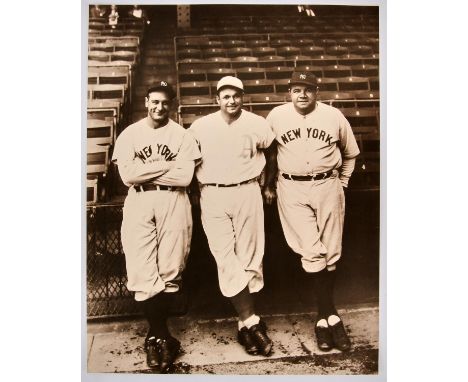 After Bruce Murray, Legends of Summer, Babe Ruth, Jimmie Foxx, and Lou Gehrig.- a sepia photographic print, originally taken 