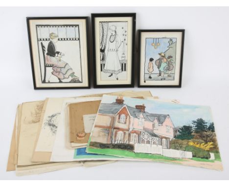 Christine Glanville (British, 1924-1999) Original artworks, c. 1935-1940s,- a collection of 20+, various mediums on paper, th