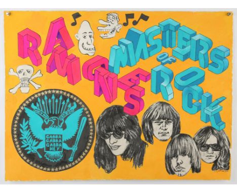 The Ramones 'Masters of Rock' - Original hand painted artwork on thick paper by John Judkins, signed and dated 2000, flat, 57