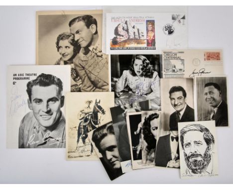Autographs.- Collection of signed vintage photographs and signatures, including Spencer Tracy, Betty Hutton, George Burns and