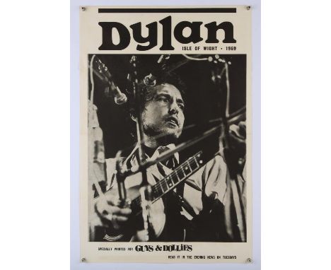 Bob Dylan at Isle of Wight 1969 specially printed for Guys and Dollies (Evening News), 20 x 30 inches. 