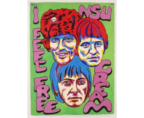 Cream 'I Feel Free' - Original hand painted artwork on thick paper by John Judkins, signed and dated 68, flat, 57 x 76 cm. Ba