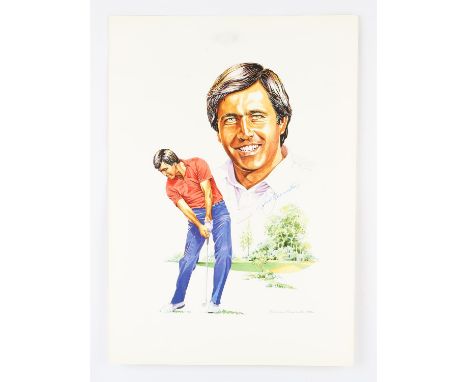 Seve Ballesteros (1957-2011) A large signed golf print, flat, 46 x 62 cm. Provenance: Signed in person by Ballesteros for the