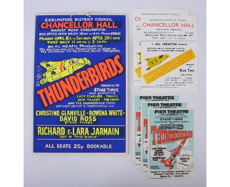 [Gerry Anderson] Thunderbirds, Original theatre production poster and flyers, 1974.- the poster pasted on card, advertised a 