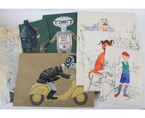 Christine Glanville (British, 1924-1999) and others: 40+ Original artwork designs, c.1960s-80s.- various mediums on paper, ma