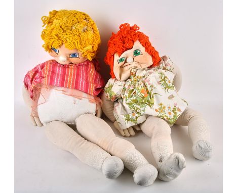 A pair of Original hand-made rag doll puppets, c. 1960s-70s.- created by British puppeteer, Christine Glanville, each doll wi