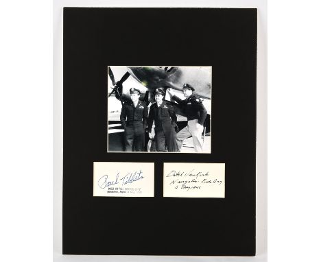 Autographs: Paul Tibbets and Dutch Van Kirk, Enola Gay Flight Crew, Signed.-  a black and white photograph, inset on black ca