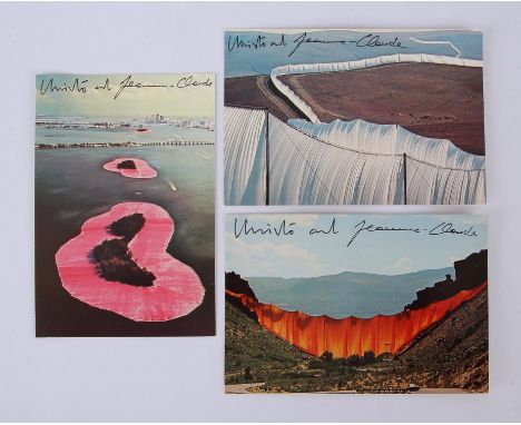 Christo and Jeanne-Claude: Three postcards designed and Signed by both.- depicted three of the artists works, comprises: Chri