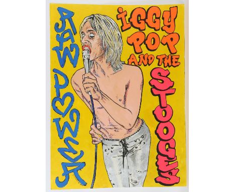 Iggy Pop and the Stooges 'Raw Power' - Original hand painted artwork on thick paper by John Judkins, signed and dated 68, fla