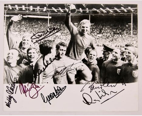 Autographs, 1966 World Cup Final.- a black and white Autographed photograph, signed in black marker pen by eight members of t