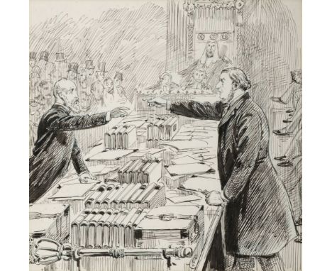 * Corbould (Alfred Chantrey, 1852-1920). A Debate in the House of Commons, pen and black ink with traces of blue pencil, on p