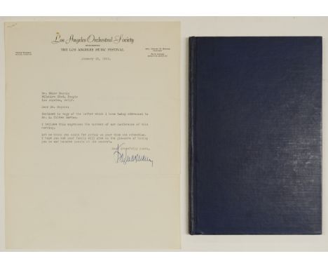 * Waxman (Franz, 1906-1967). German-born Film Composer. Typed letter signed, 'Franz Waxman', Los Angeles Orchestral Society l