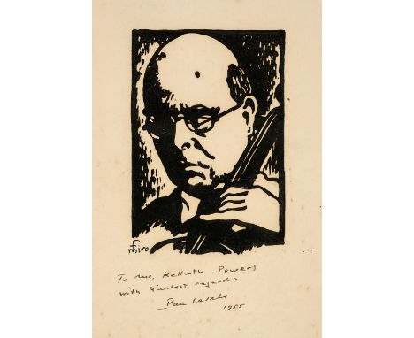 * Casals (Pablo, 1876-1973). Catalan Cellist, Composer and Conductor. Signed portrait, 1955, head and shoulders portrait of t