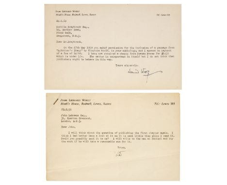* Woolf (Leonard, 1880-1969). British Political Theorist, Author and Publisher. A series of five typed letters signed, (3 'Le