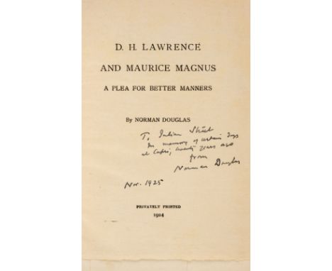Douglas (Norman). D.H. Lawrence and Maurice Magnus: A Plea for Better Manners, 1st edition, privately printed, [Florence], 19