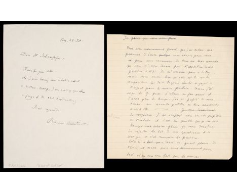 * Martinu (Bohuslav, 1890-1959). Czech Composer. Autograph Letter Signed, 'Bohuslav Martinu', no place, 29 December 1958, in 