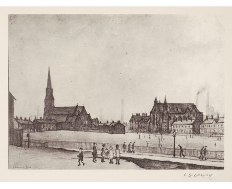 * Lowry (Laurence Stephen, 1887-1976). British Painter. Signed reproduction print, 'L.S. Lowry', no date, a black and white r
