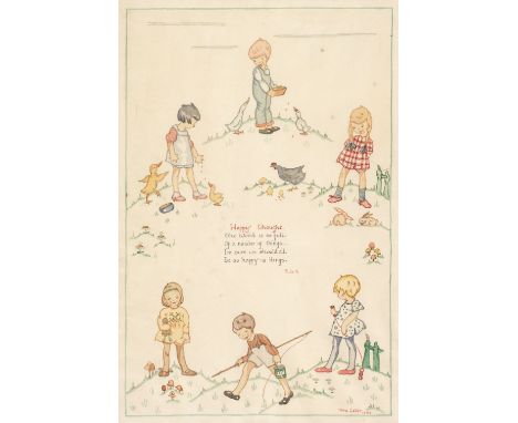 * Cotter (Rita, 20th century). Children at play, a pair of original watercolour illustrations on paper, depicting various sma