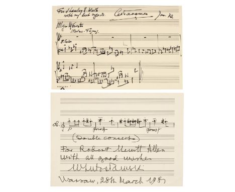 * Musical Autographs. A group of 13 autograph musical quotations signed, mostly 20th century, including Jules Massenet (2 lon