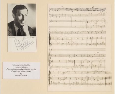 * Milstein (Nathan, 1903-1992). Russian-American violinist. An unpublished and undocumented autograph working sketch-leaf for