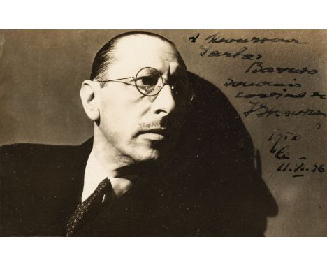 * Stravinsky (Igor, 1882-1971). Russian-born Composer, Pianist and Conductor. Signed portrait, 'I Stravinsky, Rio, le 11.VI.3