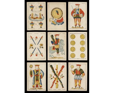* Spanish playing cards. A deck of playing cards, Barcelona: Torras Y Sanmartí, 1831, forty-eight wood engraved cards with st